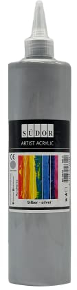SÜDOR Acrylfarbe 500 ml – Geeignet für Acryl-Pouring. Hochpigmentierte Künstler-Malfarbe zum Bemalen auf Holz, Leinwand, Stein, Papier, Stoff & Metall. Vegan (Silber)