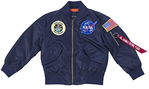 OYSTERBOY NASA MA-1 Flight Jacket Military Coat for Kids Boys (135cm（10T）, Replica Blue)