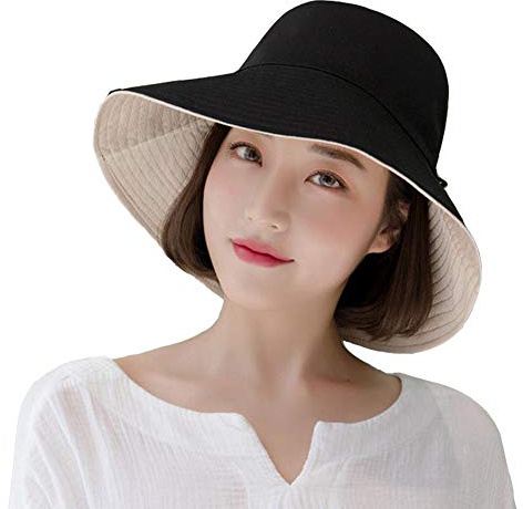 Yuccer Cappello da Sole Donna, Cappello Pescatore Cotone Pieghevole Sun Hat for Women Autunno Inverno Anti-UV Estate (B Nero)