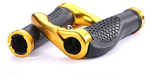 VOANZO Puños de Manillar de Bicicleta, agarres de Manillar de Bicicleta de montaña MTB de diseño ergonómico con Cuernos de Extremo de Barra, Protector cómodo (Negro + Dorado)