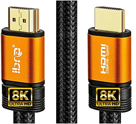 8K HDMI Cable 0.75M HDMI Lead-Ultra High-Speed 48Gbps HDMI 2.1 Cord 8K@60Hz 4K@120Hz Support Fire TV, Ethernet, Audio Return, Video UHD 4320p, HD 1080p, 3D, PC - IBRA ORANGE