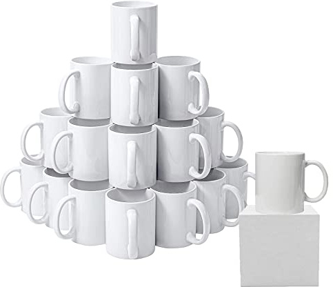 RelianceUK Pack of 36 Large Handle White Sublimation Mugs 11oz Heat Press Ceramic Coffee Cups Sublimation Blanks for Christmas, Plain Personalized Mugs for Gifting Comes with Smash Proof Gift Box