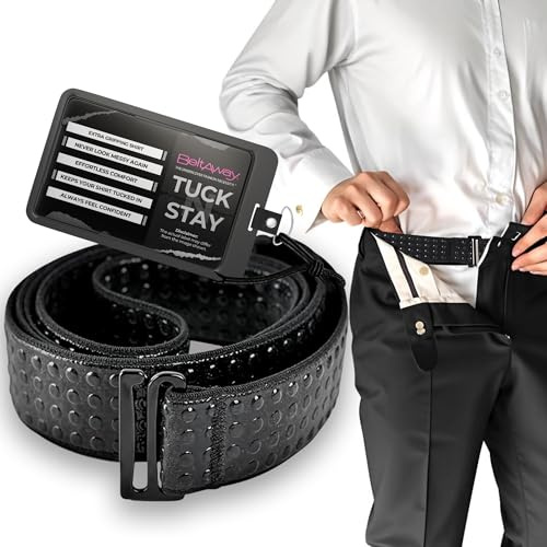 BELTAWAY Keep Shirts Tuck N Stay Ceinture cachée extra adhérente - Ceinture extensible réglable, look soigné pour le travail, robe, décontractée, noir, taille L, Noir, taille unique