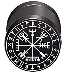 BlackAmazement 316L Edelstahl Fake Plug Ohrstecker Vegvisir Aegishjalmur Aegishjalmr Wikinger Symbol Helm der Ehrfurcht Schreckenshelm Runen Kreis 10mm schwarz Herren Damen