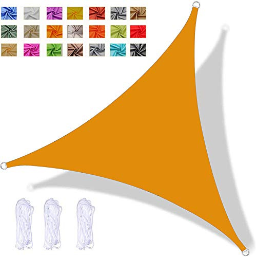Tenda A Vela Triangolare 3x4x5m Vela Ombreggiante Impermeabile, Protezione Raggi UV 98%, per Feste All'aperto in Terrazza Giardino, con Corda, Giallo Mango
