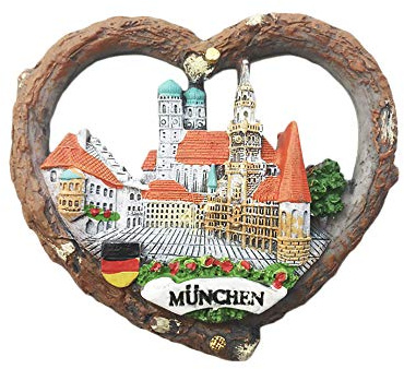 3D-Kühlschrankmagnet, Herzform, Souvenir, Geschenk, handgefertigt, Heim- und Küchendekoration, München-Kühlschrank-Magnet-Kollektion
