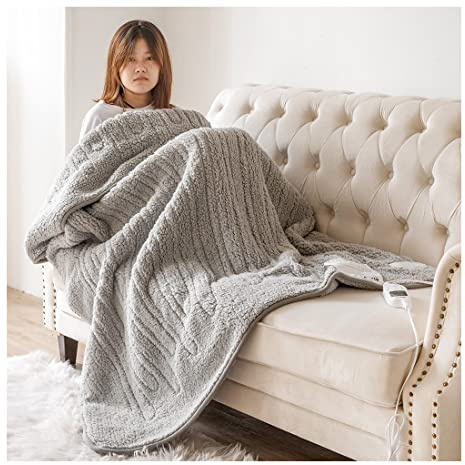 Electric Heated Over Blanket, Large 160x130cm, Lounge Sofa Bed Use Detachable Controller 9 Heat Settings, Machine Washable, Heated Teddy Sherpa Throw
