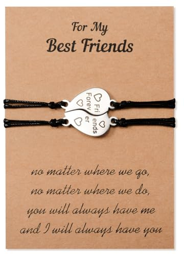 VU100 Best Friends Pulsera 2 piezas Distancia a juego Amistad Forma de corazón Pulsera de relación ajustable Regalos para niñas Damas Hermanas Hombres Adolescentes