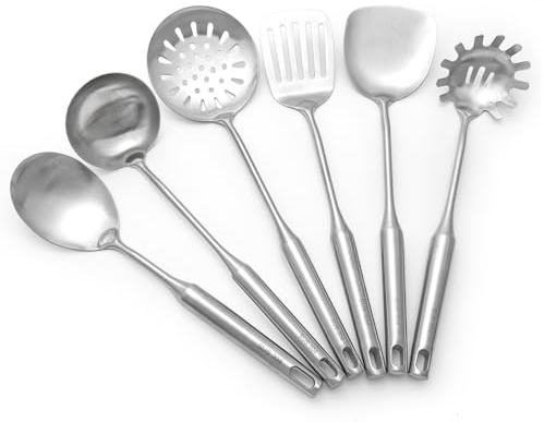 Lot de 6 ustensiles de cuisine en acier inoxydable 304, spatule, cuillère à soupe, pelle à fuite, ustensiles de cuisine