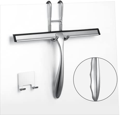 steauty Shower Squeegee for Glass Doors,14-Inch Shower Glass Squeegee, Sliver Shower Squeegee for Shower Doors,Mirror,Windows, with Shower Door Hook and Adhesive Hook