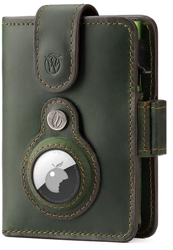 Will Fire® Smart Wallet Herren mit Airtag-Fach & Photokapsel | Inkl. Airtag Anhänger | Echtleder Airtag Wallet mit Münzfach & Scheinfach | RFID Schutz | Bis zu 12 Karten | [Forrest Green]
