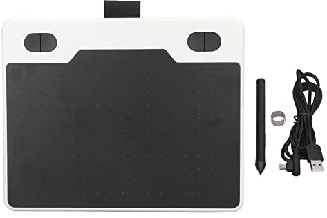Tablette de Dessin Graphique, Tablette de Dessin Numérique avec Stylet Sensible à la Pression 8192 et 4 Touches Personnalisables 5080 LPI 233PPS Tablette de Dessin Graphique pour Téléphone(Blanc)