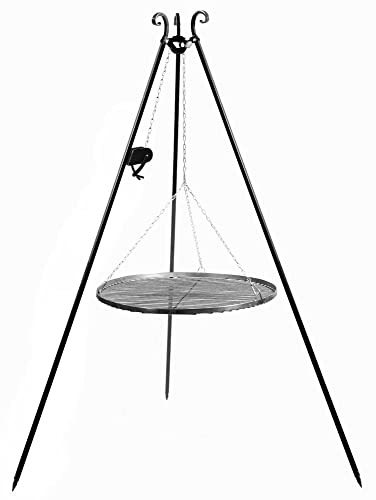 gartendekoparadies.de Grillgerät Schwenkgrill Dreibein Höhe 180 cm mit Grillrost aus Rohstahl und Kurbel (Grillrost Ø 60 cm)