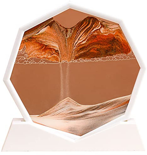 Meiiron Weißer Rahmen 3d Deep Sea Sandscape in Bewegung Display Fließender Sand Octagon Glasfoto Sanduhr, 10 -Zoll bewegender Sandkunstbild (Color : Yellow)