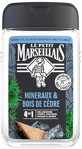 Le Petit Marseillais | Gel Doccia Uomo Minerali & Legno di Cedro (flacone da 250 ml) – Formula 4 in 1 corpo, capelli, viso e barba – 92% ingredienti di origine naturale e pH neutro