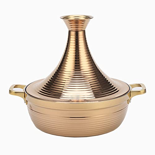 CSUNNY 6 Tailles Marocain Tagine Marmite Batterie De Cuisine pour Tajine avec Couvercle Fermé Couvercle Fermé Ragoût Casserole Mijoteuse pour Table De Cuisson À Induction Cuisinière À Gaz,d'or,22cm