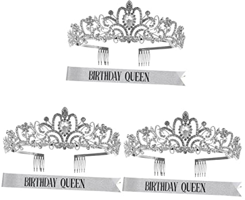 minkissy 3 Stücke Geburtstag Dekoration Party Supplies Legierung Krone Und Schärpe Mit Strass Stirnband Kit