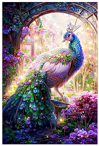ECUCU Stickbilder Vorgedruckt Kreuzstich Tier-Pfau- und Blumendruck-Stickerei 11CT-Kreuzstichset, 50 * 70 cm Näharbeit und Stoff Handwerk