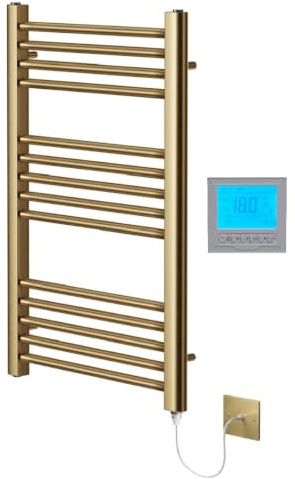 Greened House Brushed Brass Electric Towel Rail 500mm W x 800mm H + Timer