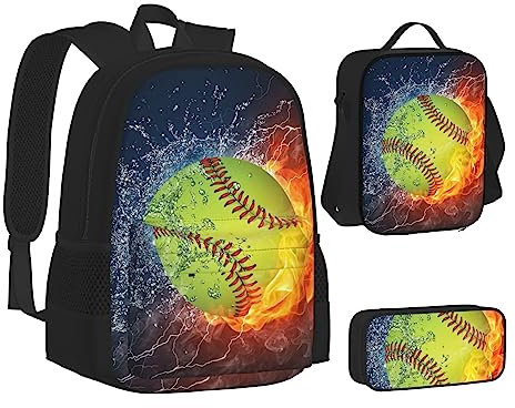 AABSTBFM Libelle Malerei Schule Büchertaschen Set mit Mittagessen Tasche Federmäppchen Reise Laptop Rucksack Schultasche 3-teiliges Set, Softball, Einheitsgröße, Schulrucksack