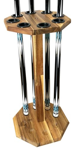 GACCO BILLIARDS Freestanding Billiard Cue Rack, Pool Table Accessories Hold 8 Cues, Pool Cue Stick Holder, Wooden Floor Stand Pool Cue Holder for Billiard Game Room (Brown)