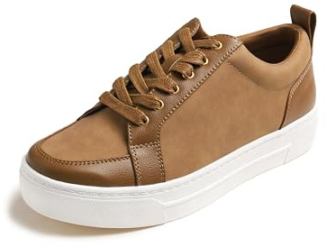 Feversole kvinnors bekväma lätta sneaker vegan läder plattform vardagliga promenadskor, Kamelbrunt veganskt läder, 38 EU