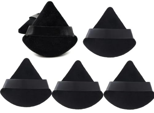 5-Piece Soft Velour Triangle Powder Puff Set – Reusable Makeup Puffs with Strap for Loose & Pressed Powder, Wet/Dry Use, Flawless Setting Applicator