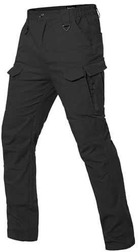 MANSDOUR Herr bomull vandring taktiska byxor lätt stretch militär strid last arbetsbyxor, Svart, 34W / 32L