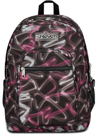 Seven Freethink Zaino Scuola Media Ragazza, Scuola Elementare 34L, Doppio Scomparto, Tasca PC e Borraccia, Ricarica USB, nero fucsia