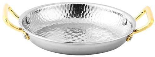 UNbit Paellera de acero inoxidable 304, 10 tamaños de paellera española martillada a mano, paellera antiadherente, sartén con asas dobles for hogares o restaurantes, 34 cm, oro rosa (Color : Silver,