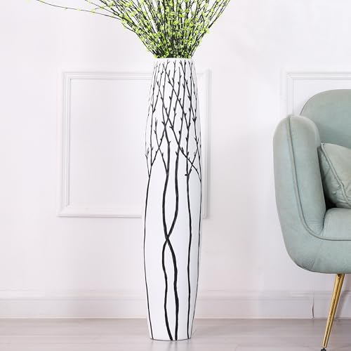 Leewadee Grand Vase A Poser Au Sol 85 cm Haut - Vase De Sol pour Fleur Ou Pampa, Blanc, Résine