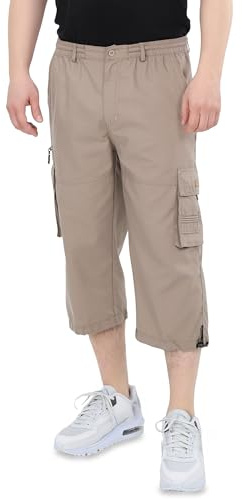 Ben Creek – capri-fritidsbyxor för män – Bermudashorts för fritid och vardag – korta 3/4 vandringsbyxor med elastiskt midjeband – halvlång cargo, med multifickor, QLH13, Fango, 3XL