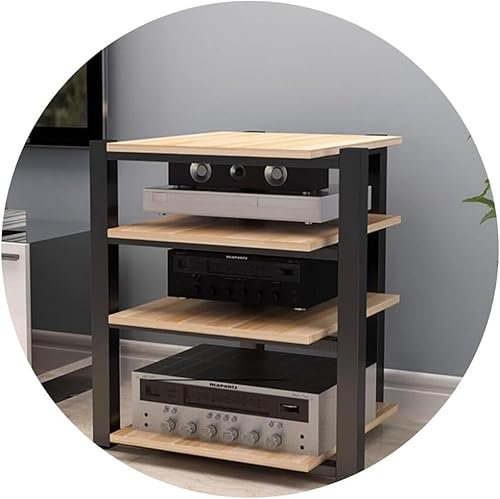MJBDCVN 2/3/4-stufiges HiFi-Rack, AV-Ständer, 4-stufiger MDF-TV-Schrank, HiFi-Soundschrank, Audio-Rack, TV-Schrank und Unterhaltungsmedieneinheit(Size:4 Tier,Color:Eiche)