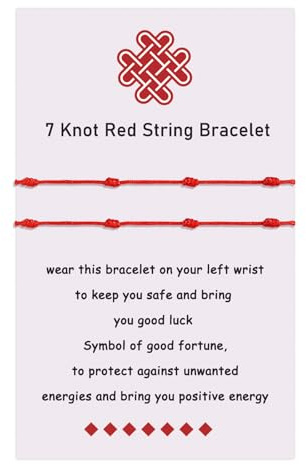VU100 2/3 Rotes Armband Tibetisches Glücksarmband für Familie | 7 Knoten Rotes Armband Verstellbares Handgemachtes Glücksarmband Rotes Glücksarmband Geburtstag Geschenk Familie Paar Freunde