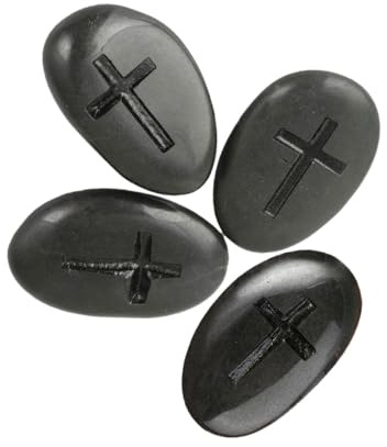 mookaitedecor 4 Stück kleine natürliche schwarze Steine graviert mit Kreuz Tasche Dankbarkeit Steine christliches Geschenk kleine inspirierende Steine Kreuz Ornament für Zuhause Haustier Grabstein