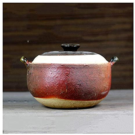 FHPEWXDG Pentola in Ceramica Cinese Resistente al Calore con Coperchio, Piccola pentola Rotonda in Argilla, Realizzata in gres, cuociriso per stufato, Cena Viipoo, B-1,5 l/a/4,5 l