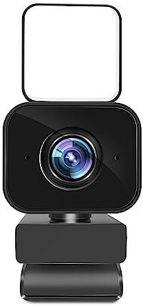 Camara Ordenador, Cámara web HD 1080P con anillo de luz y cubierta de trípode for cámara web Brillo de 3 colores ajustable for conferencias, transmisión en vivo, grabación ,para transmisión en vivo, v