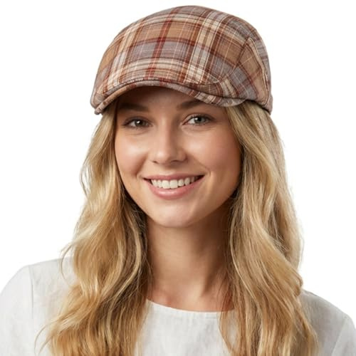 HIQIU Rutig glidande mössa män sommar tunn platt keps vintage rutmönster basker toppig mössa dam justerbar Newsboy mössa murgrönehatt, 01 – Khaki, M-L