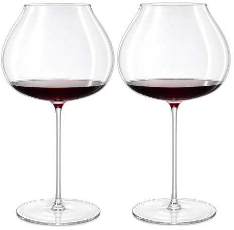 NireHoris rödvinsglas 2 stycken, räfflade vinglas, 710 ml kristallglas med långt handtag, räfflat vinglas, klart glas