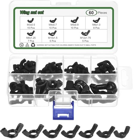 sourcing map 60 tuercas de mariposa M3/4/5/6/8/10/12 de acero al carbono, tuercas de mariposa para apretar a mano, tuercas de ala para maquinaria, equipos electrónicos, bricolaje, color blanco