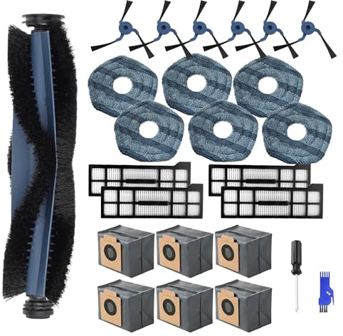 25 Pack Replacement Accessories for Eufy X10 Pro Omni Robot Vacuum Cleaner | Replacement Accessories Kit with 6 Dust Bags, 1 Main Brush, 4 Filter, 6 Mop Pads, 6 Side Brush, 1 Cleaning Brush and 1 Screw