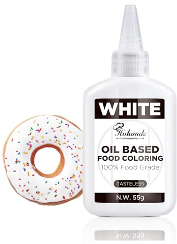 Fettlösliche Lebensmittelfarbe Weiß 55g - Ölbasis Konzentrierte Flüssige Lebensmittelechte Farbe | Für Schokolade & Backwaren (Fondant, Tortendeko, Macaron, Cupcake, Zuckerguss, Ostereier)