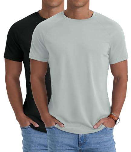 PrinStory 2 Pack Mens Quick Dry T-Shirts Short Sleeves Tops Lightweight Workout Running Athletic Tee Shirt Tops