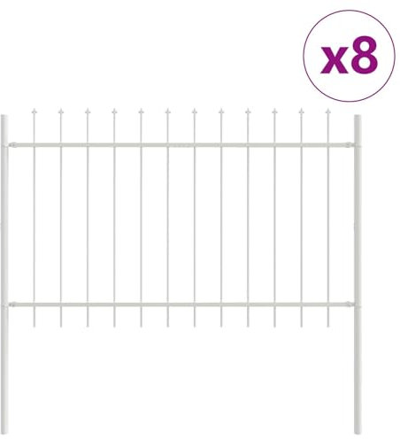 vidaXL Trädgårdsstängsel 8 pcs Vit 13,6 x 1,2 m Pulverlackerad stål, Trädgård och terrass, hållbar utomhusavskiljare, rektangulär stängselpanel, avdelare för patio, vågskärmdesign