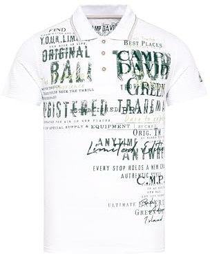 Camp David Herren Gestreiftes Polo mit Prints und Stickereien Opticwhite, L