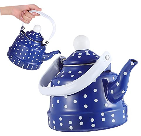CHICAMPERA Tetera Vintage Esmaltada Silbato 1.1l Para Inducción y Estufa Diseño Retro Puntos Azules Adecuado Para Hogar y Oficina Hervidor De Té De Cocina