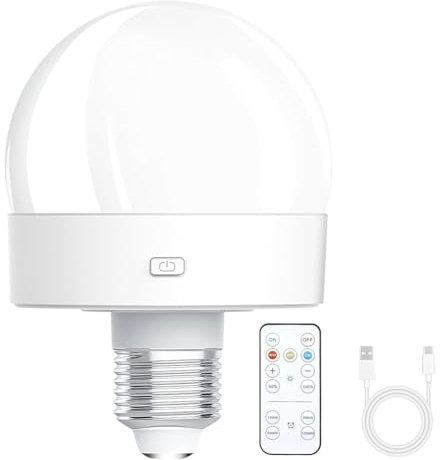 Vocdikficy Lampadine A Batteria Ricaricabile, 300LM E26 Lampadina A Vite per Lampade con Dimmerabile e Timer
