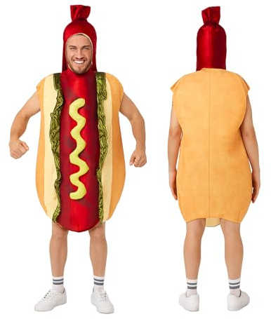 Joyincoser 3D Hotdog Costume Adult Men's Mascot Hot Dog One Piece Food Bun with Sausages Costume for Halloween Cosplay Carnival