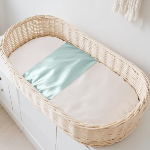 THXSILK Drap-housse pour bébé, 100 % soie de mûrier, doux et respirant, pour protéger les cheveux de bébé, fermeture Velcro élastique, certifié Oeko-Tex, 52 x 56 cm (bleu clair, 1 pièce)
