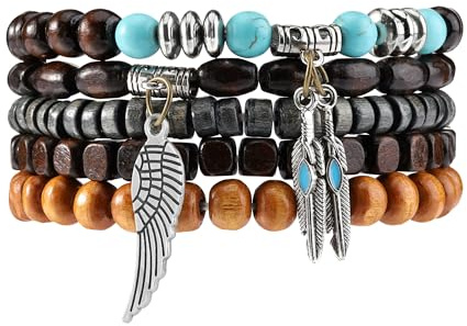 Manfnee Bracelet en bois avec perles pour hommes et femmes, bracelet marron, bracelets ethniques tribaux pour hommes